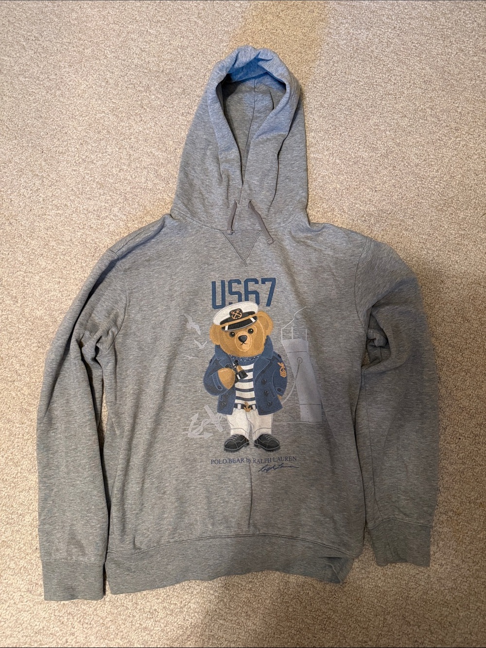 Ralph Lauren Gray Polo Bear US67 Hooded Sweatshirt